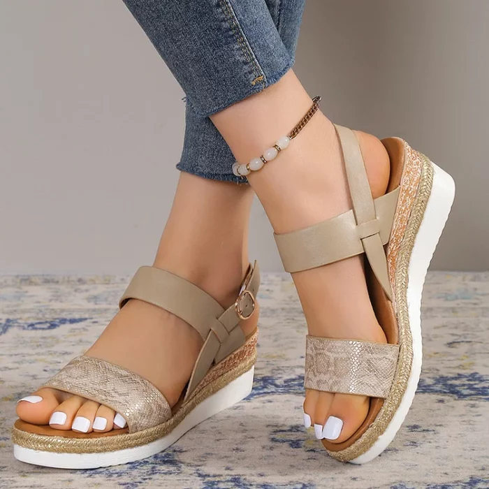 Womens Buckle Ankle Strap Platform Casual Sandals