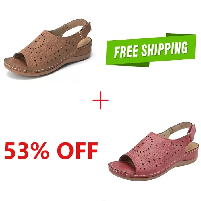 LAST DAY 50% OFF-Womens Casual Peep Toe Hollow Out Wedges Arch Support Sandals