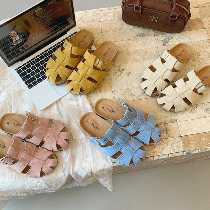 🛍️ Chic Suede Baotou Slides ✨ Woven Detail & Thick Comfort Sole ☁️ Summer '25 ☀️🚺