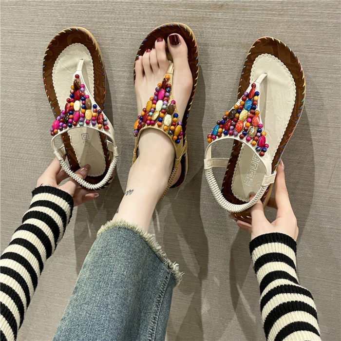"🌟 Women's Sandals - Latest 2025 Styles! 🆕 Spring Collection 🌷 Fab Bohemian Vibes! Clip-Toe Flat Sandals & Beaded Beach Shoes 🏖️ Hot Item! 🔥💯"
